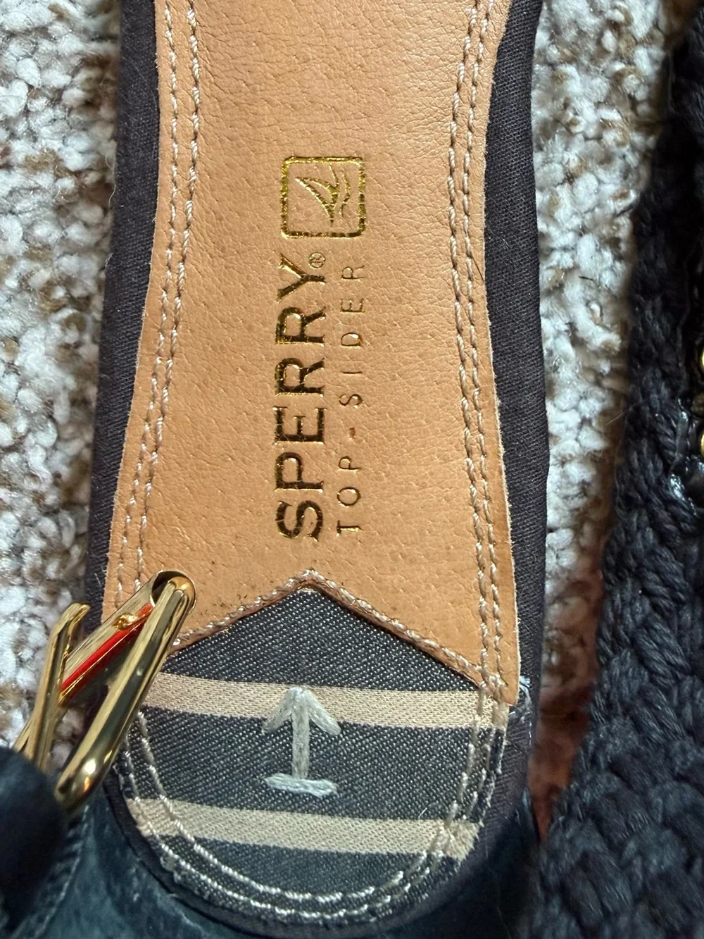 Sperry Black Braided Ankle-Strap Flat Sandals 8